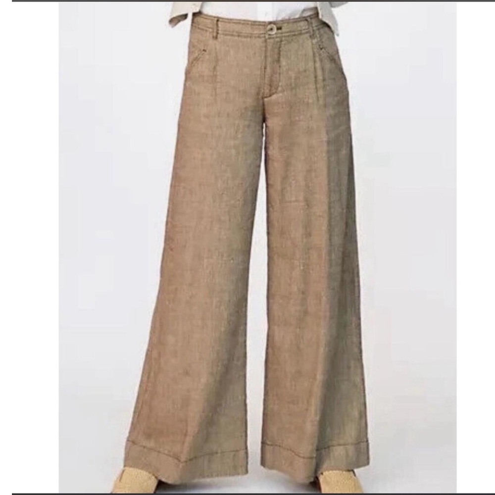 Anthropologie Brown Wide Leg Linen Blend Trousers Pants Size 6 High Rise Pleated
